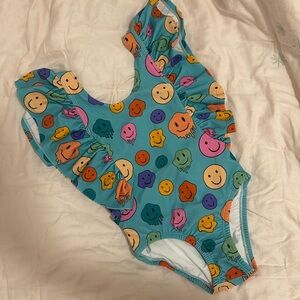NWT Posh Peanut Flutter Bathing Suit Turquoise Smiley Faces - Size 4T